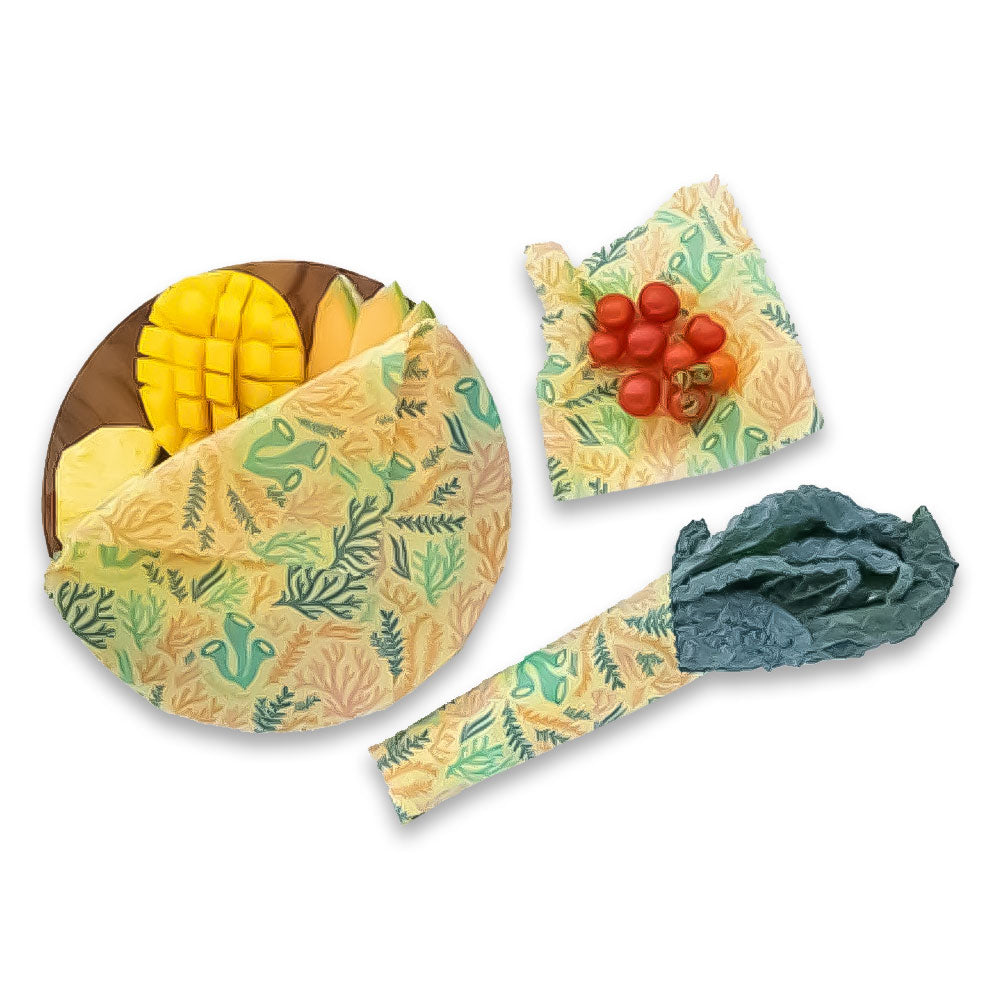 Reusable Handmade Organic Beeswax Food Wraps 3 Pack - Coral