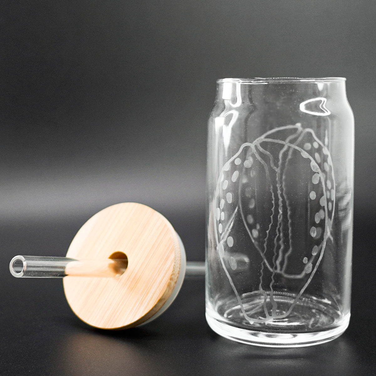 Hand Etched 16 oz Glass Tumbler with Lid & Straw - Seashells