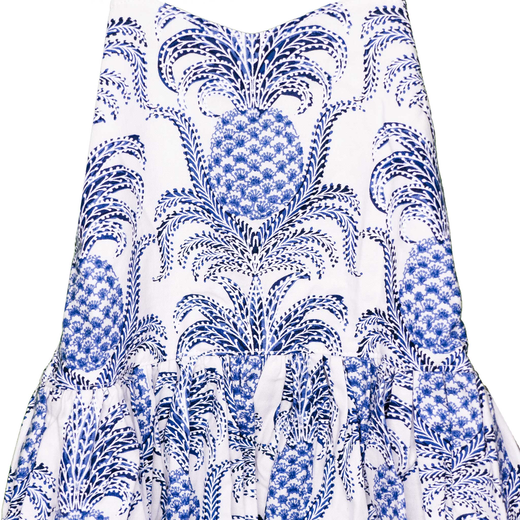 Blue Pineapple Elastic Back Lace Trim Handmade Dress - Toddler