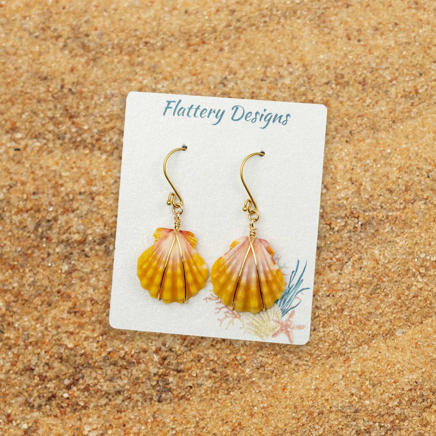 Rare Hawaiian Sunrise Shell Gold Hook Earrings