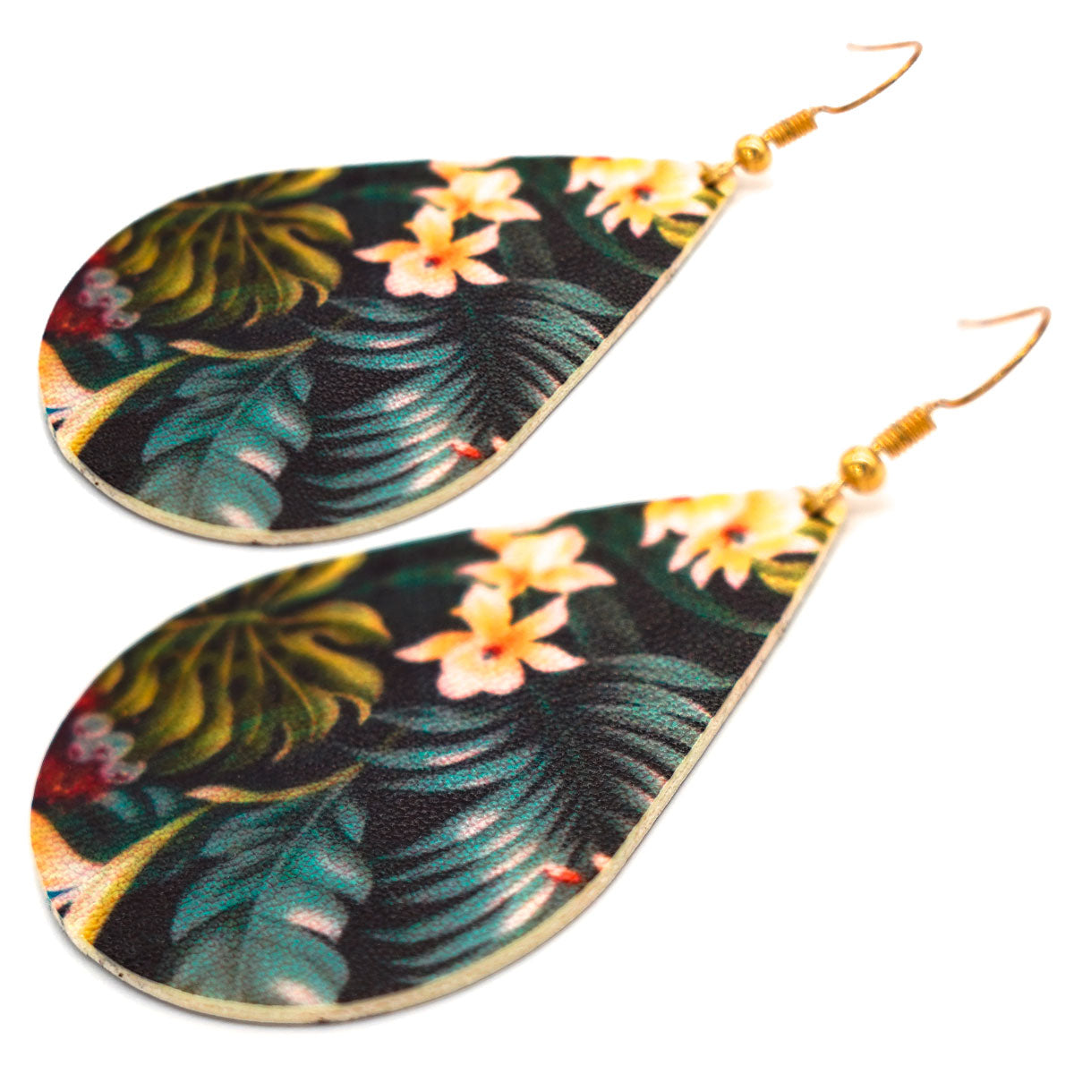 Faux Leather Lightweight Dangle Earrings - Floral Orchids
