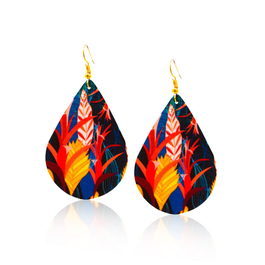 Faux Leather Lightweight Dangle Earrings - Vibrant Tropical Ginger