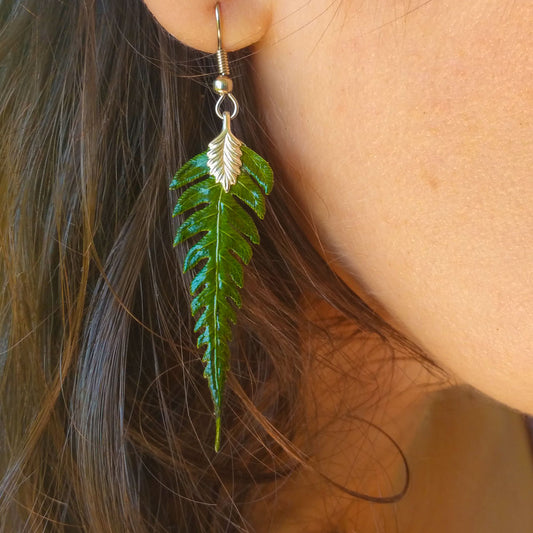 Real Preserved Handmade Hāpuʻu Fern Earrings - Small