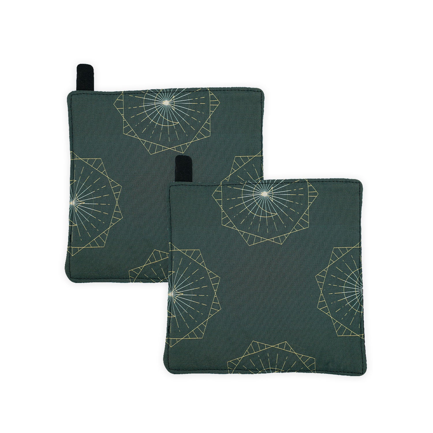 Handstitched Heat Resistant Potholder - Green Mau Hilo (2-pack)