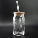 Custom Hand Etched 16 oz Glass Tumbler with Lid & Straw - Hebrew Shells