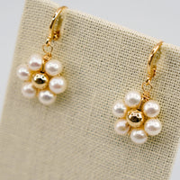 Freshwater Pearl Flower 14k Gold Filled Huggie Earrings