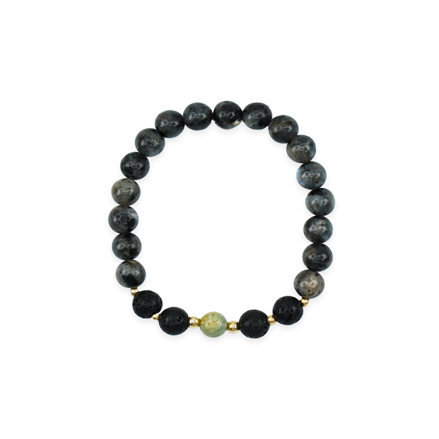 Lucky Jade + Lava Bead 14k Gold Filled 7" Bracelet