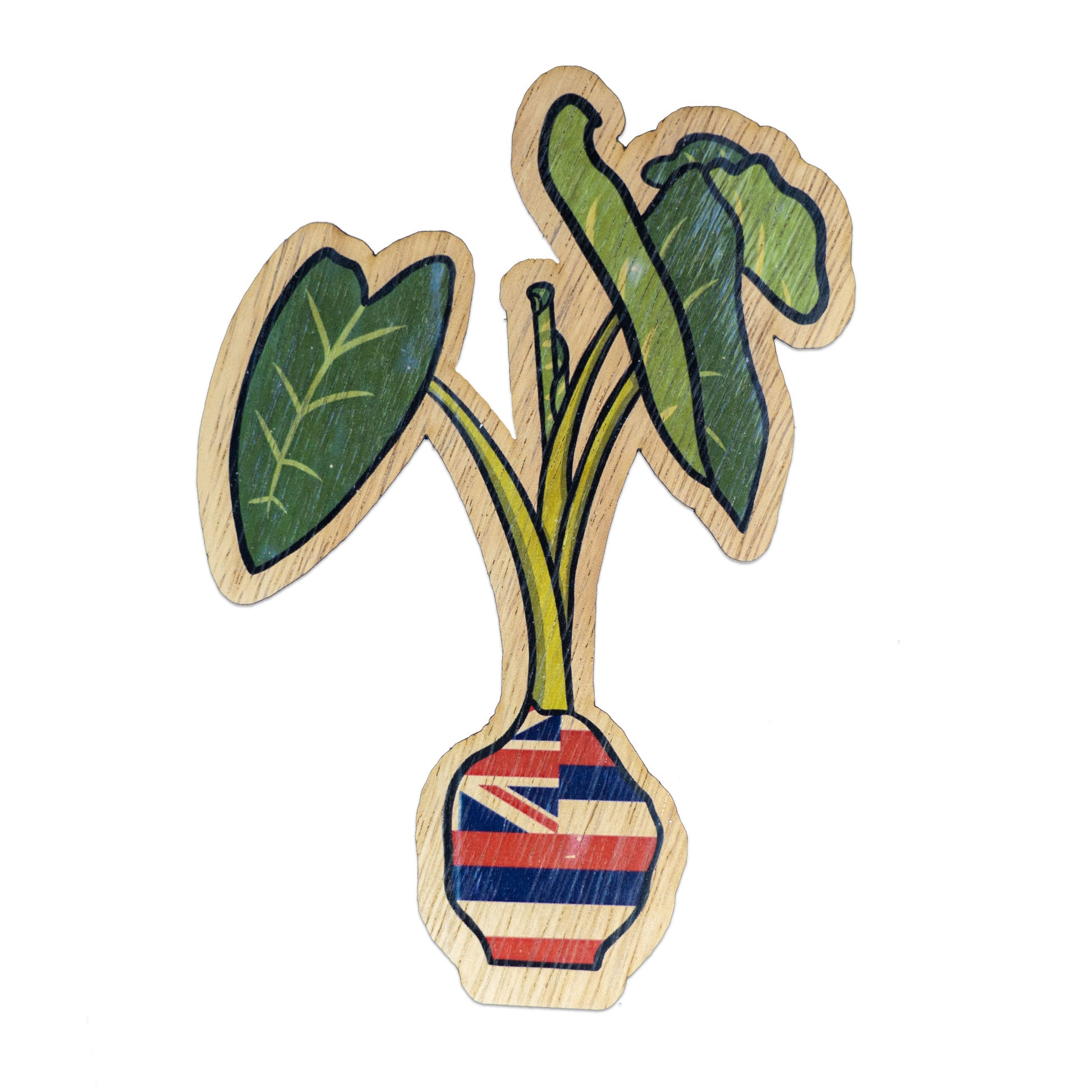 Koa Wood Veneer Die Cut Sticker - Kalo - Handmade in Hawaiʻi