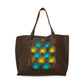 Faux Pebbled Leather Everyday Brown Tote Bag - Kūlia Yellow & Teal