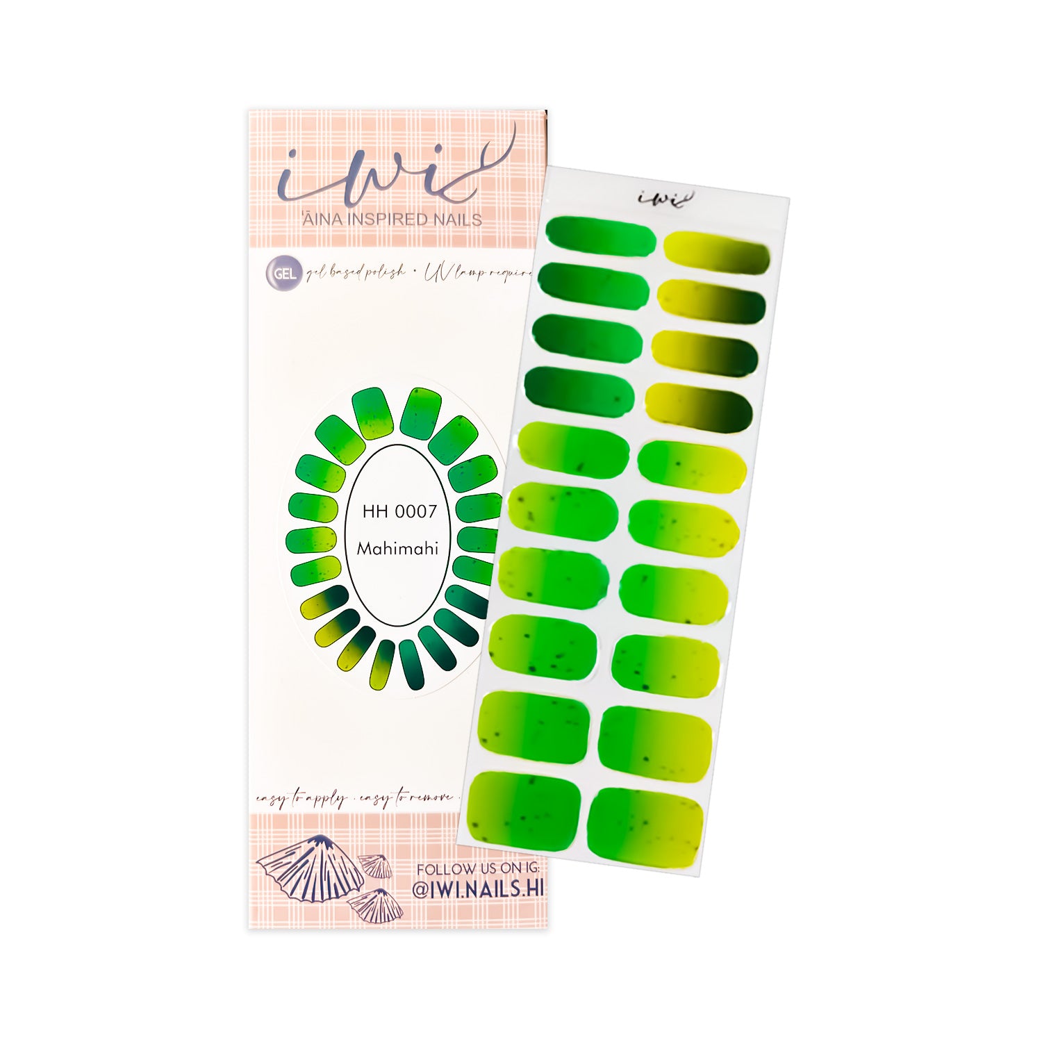 Long-Lasting Gel Nail Strips - ʻĀina Inspired Mahimahi Design