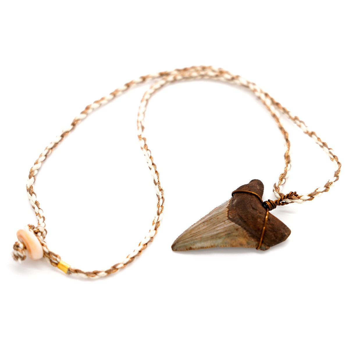 Fossilized Megalodon Shark Tooth on Hand Twisted Hemp & Cotton Cord