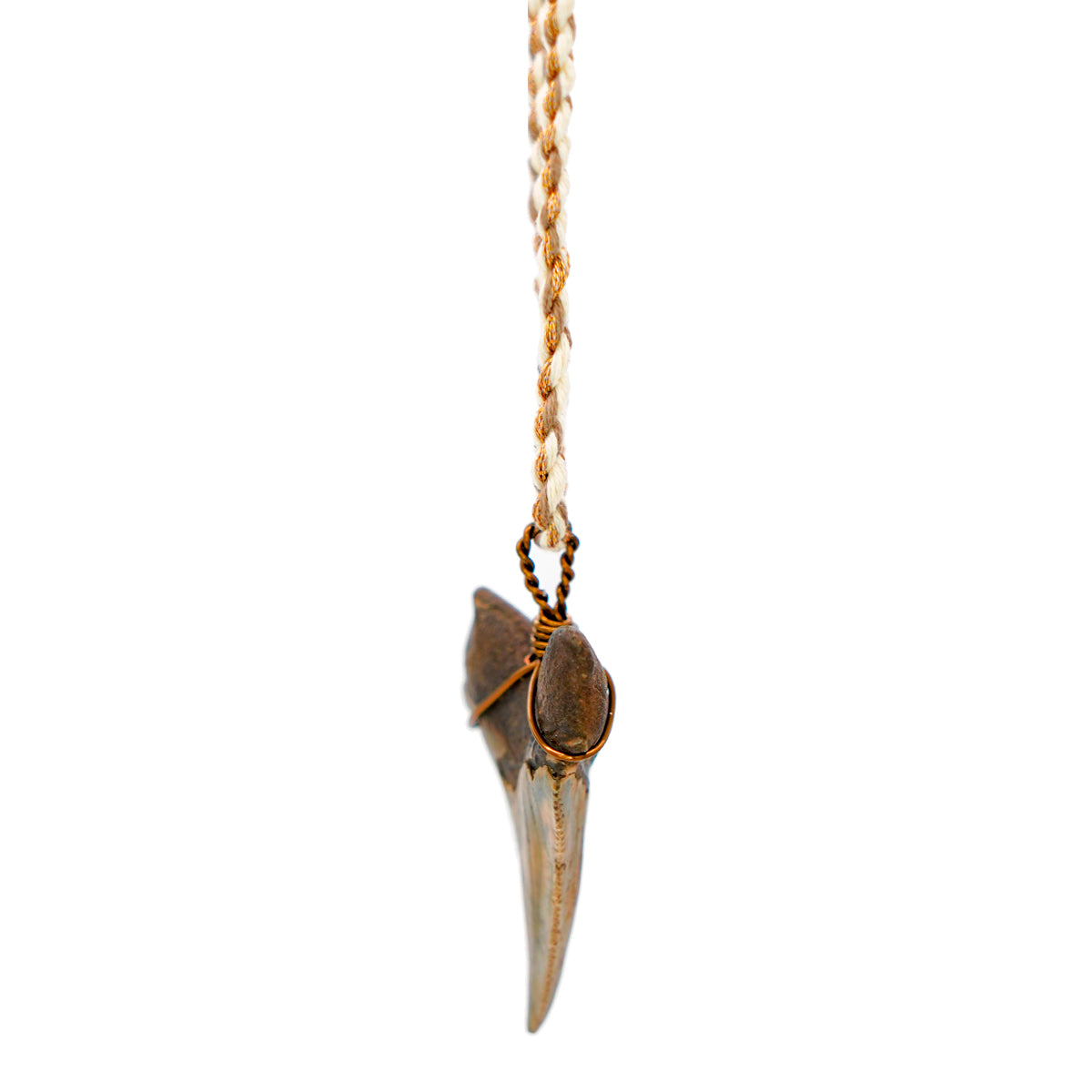 Fossilized Megalodon Shark Tooth on Hand Twisted Hemp & Cotton Cord