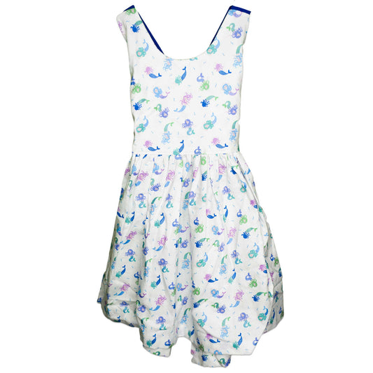 Mermaid Print Crisscross Tie Back Elastic Handmade Dress