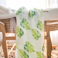Bamboo Organic Cotton Monstera 47" Swaddling Blanket