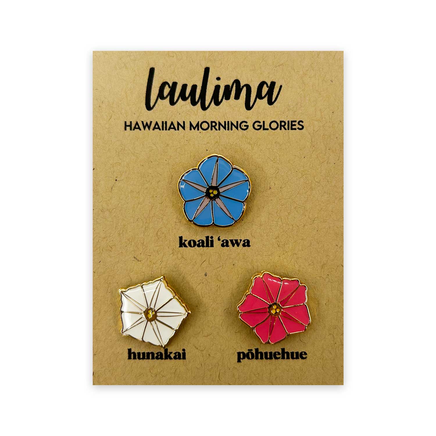 Native Hawaiian Morning Glory Gold Enamel Pin Three Pack