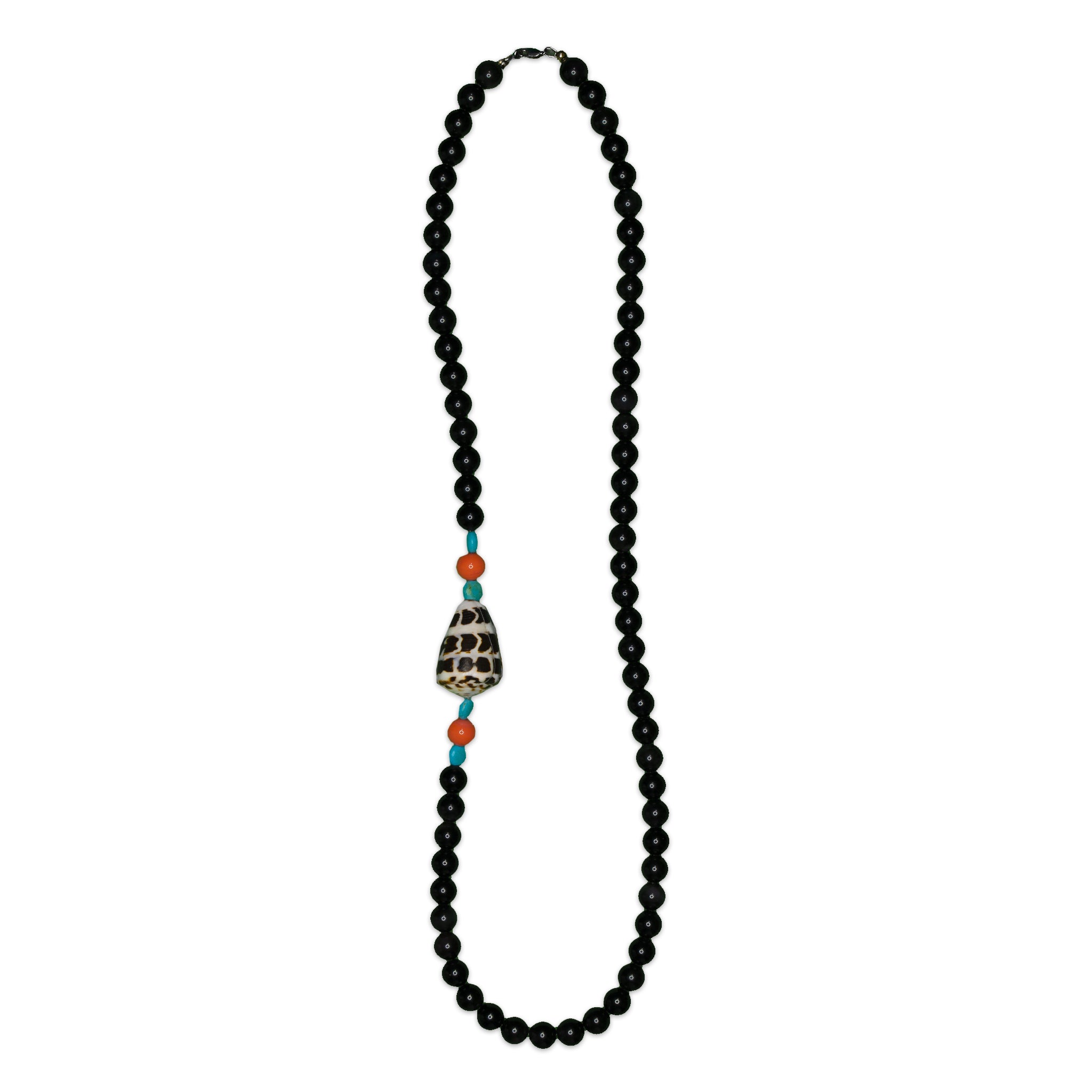 Hebrew Cone Shell & Obsidian Bead 26" Necklace