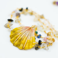 Rare Hawaiian Sunrise Shell + Gemstone 18" Gold Necklace
