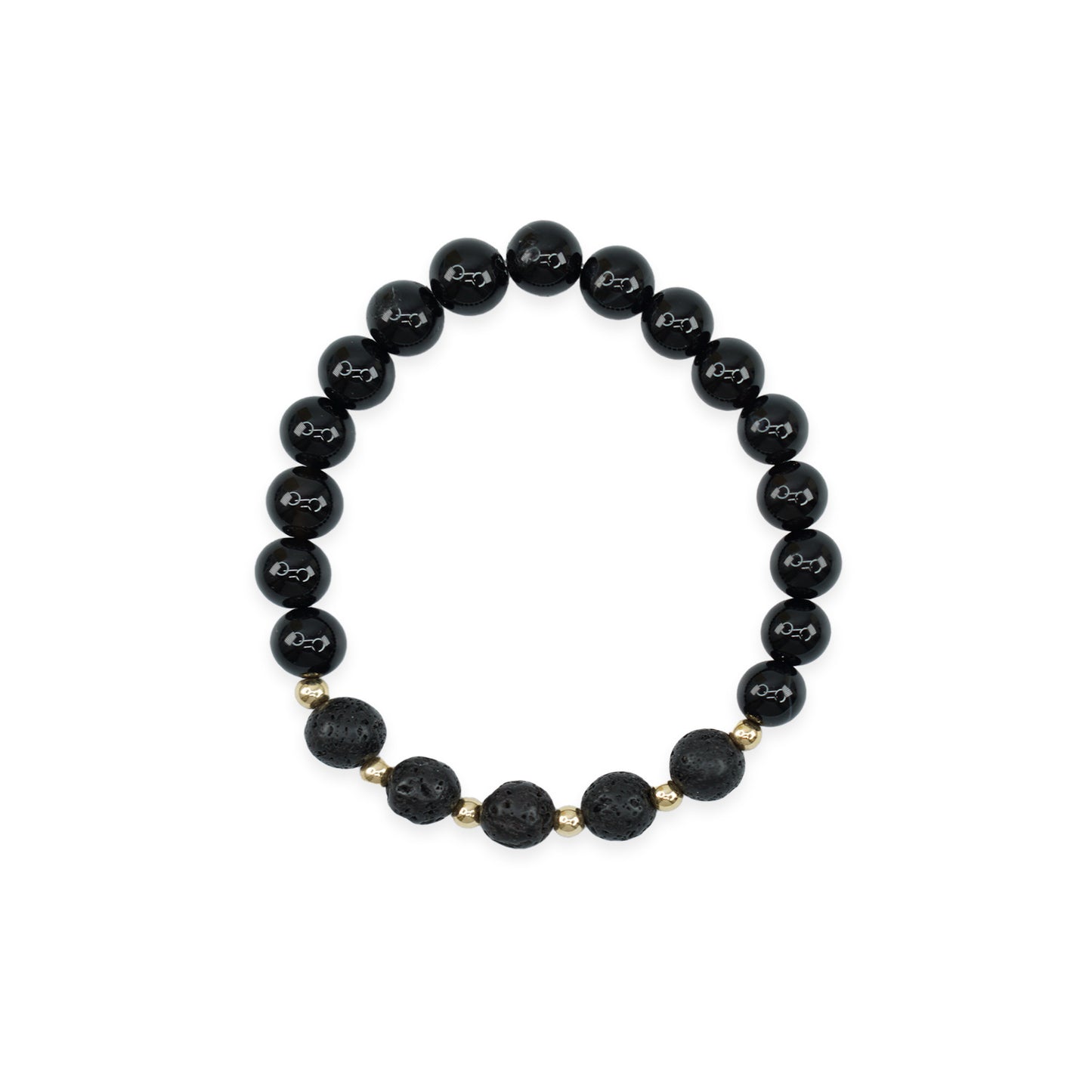 Black Onyx + Lava Bead 14k Gold Filled 7" Bracelet