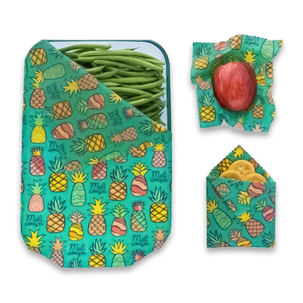 Reusable Handmade Organic Beeswax Food Wraps 3 Pack - Pineapple