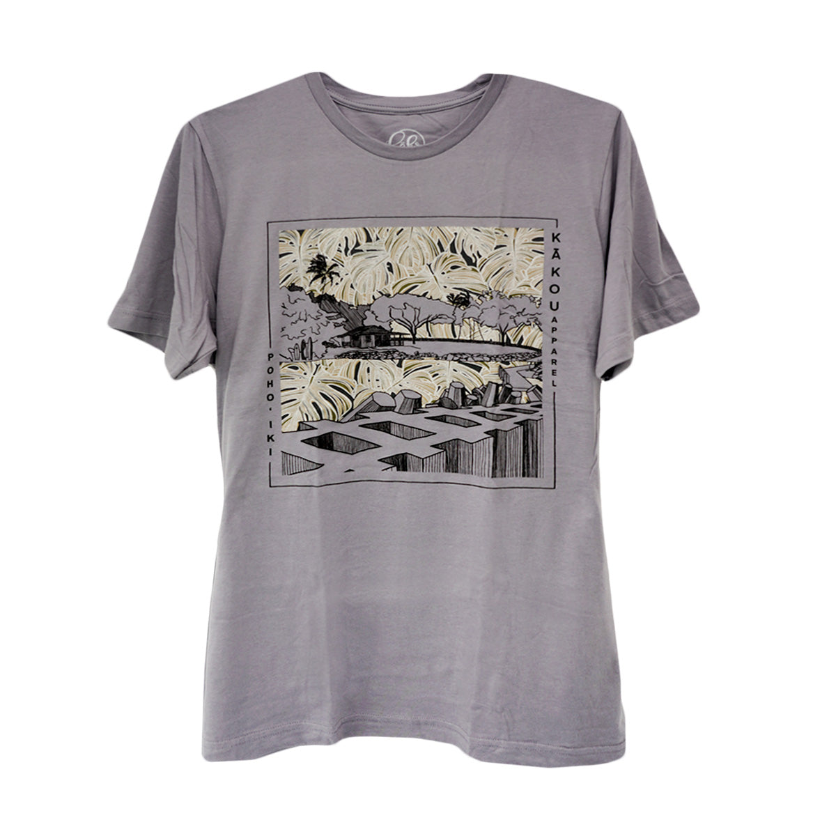 Pohoiki Monstera Print Ring-Spun Cotton T-Shirt - Gray