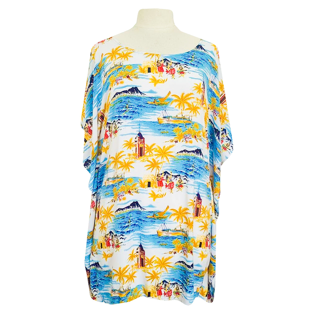 Vintage Hawaiian Print Poncho Mini Dress