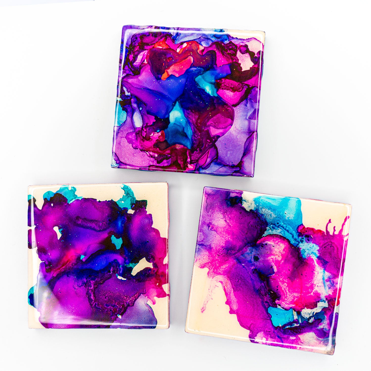 Hand-Painted Original Art Glossy Ceramic Coaster Set "Galaxy"