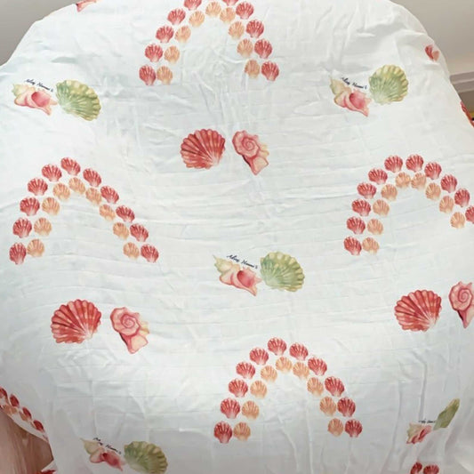 Bamboo Organic Cotton Red Shells 47" Swaddling Blanket