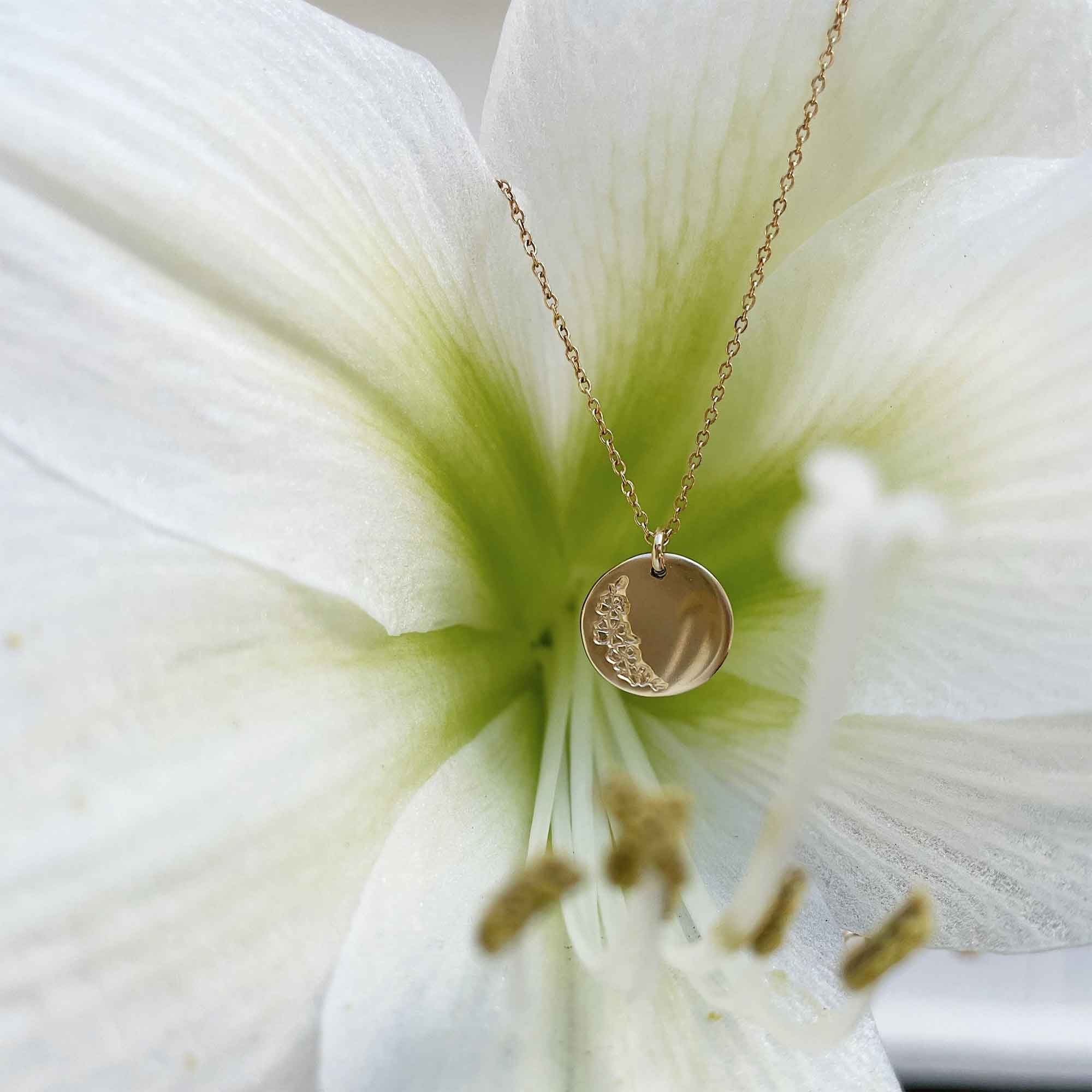 Handstamped Sakura Cherry Blossom Gold Necklace