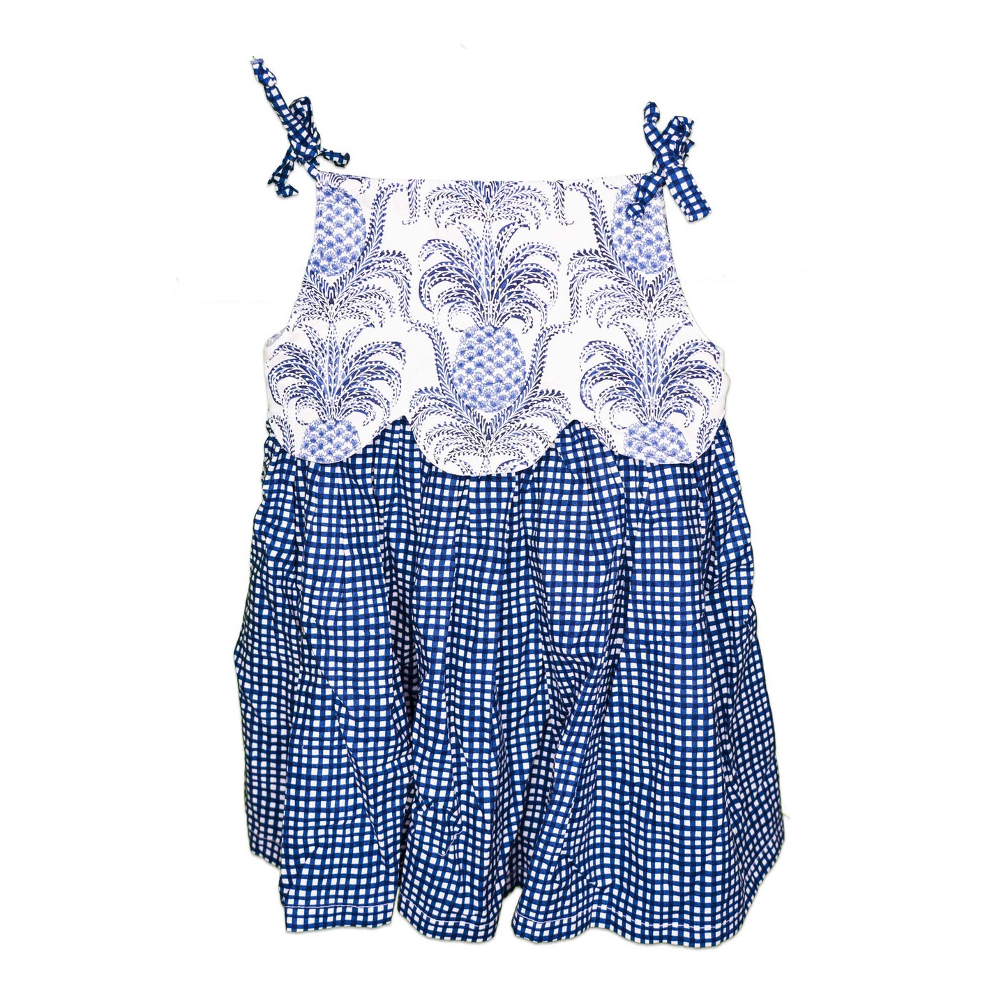Pineapple & Blue Plaid Scalloped Handmade Slip-On Dress