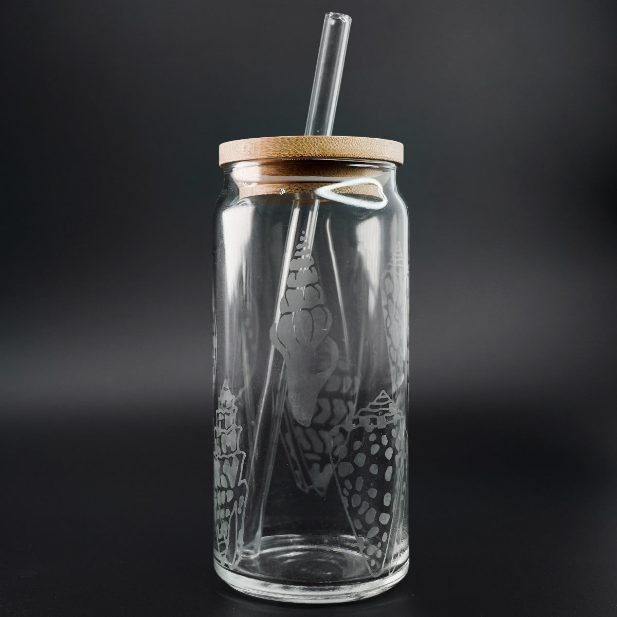 Hand Etched 20 oz Glass Tumbler with Lid & Straw - Seashells