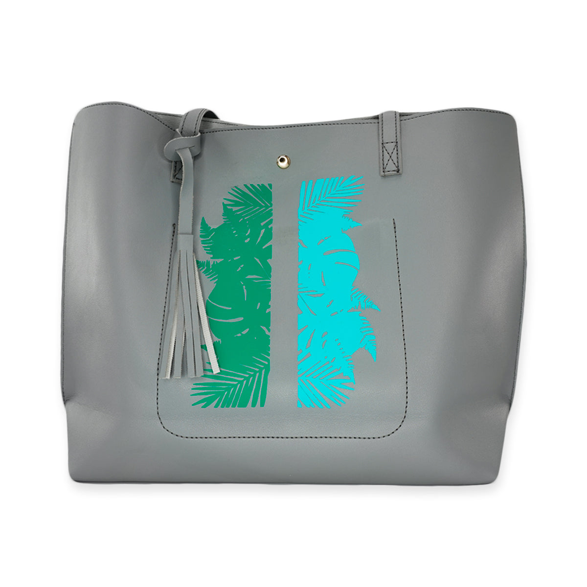 Faux Leather Everyday Gray Tote Bag - Tropics