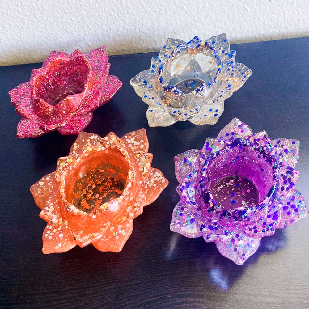 Dazzling Handmade Resin Lotus Votive Holders / Catchall - Cerulean