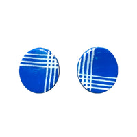 Navy Blue Palaka Print Clay Oval Stud Earrings
