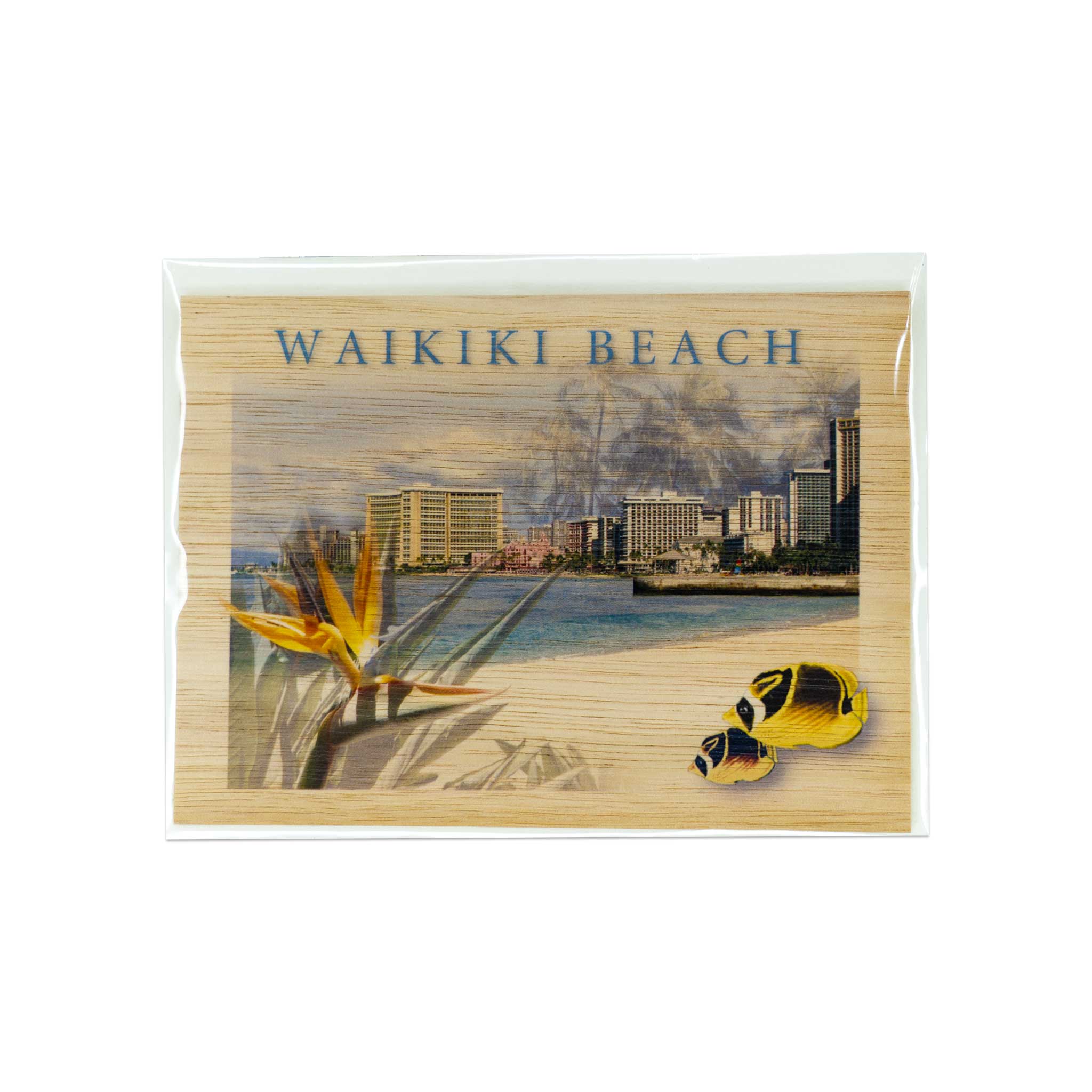 100% Koa Wood Folded Note Card With Envelope - Waikīkī Beach