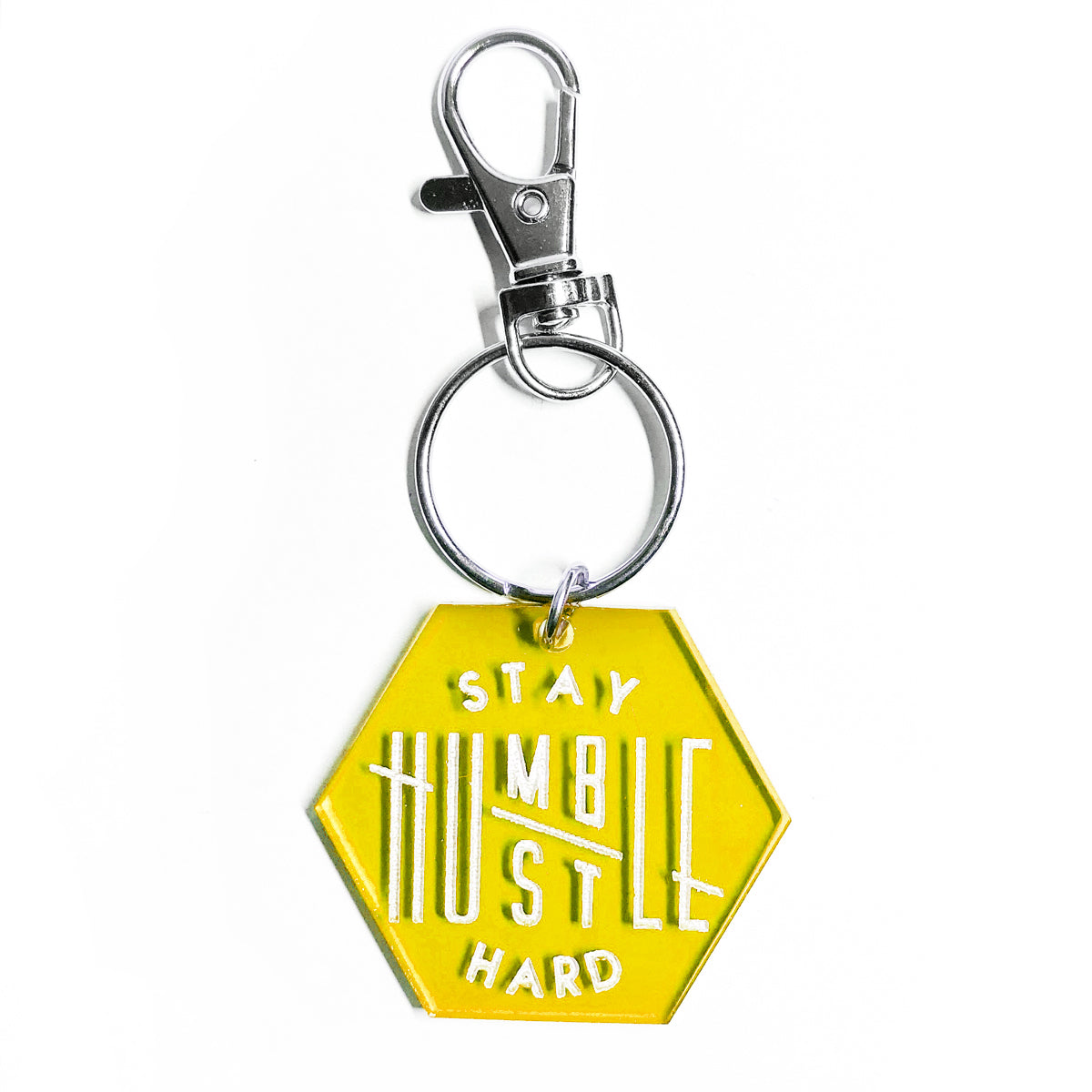 Stay Humble / Hustle Hard Acrylic Hexagon Keychain - Translucent Yellow
