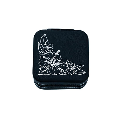 Faux Leather Zippered Travel Jewelry Box - Hibiscus