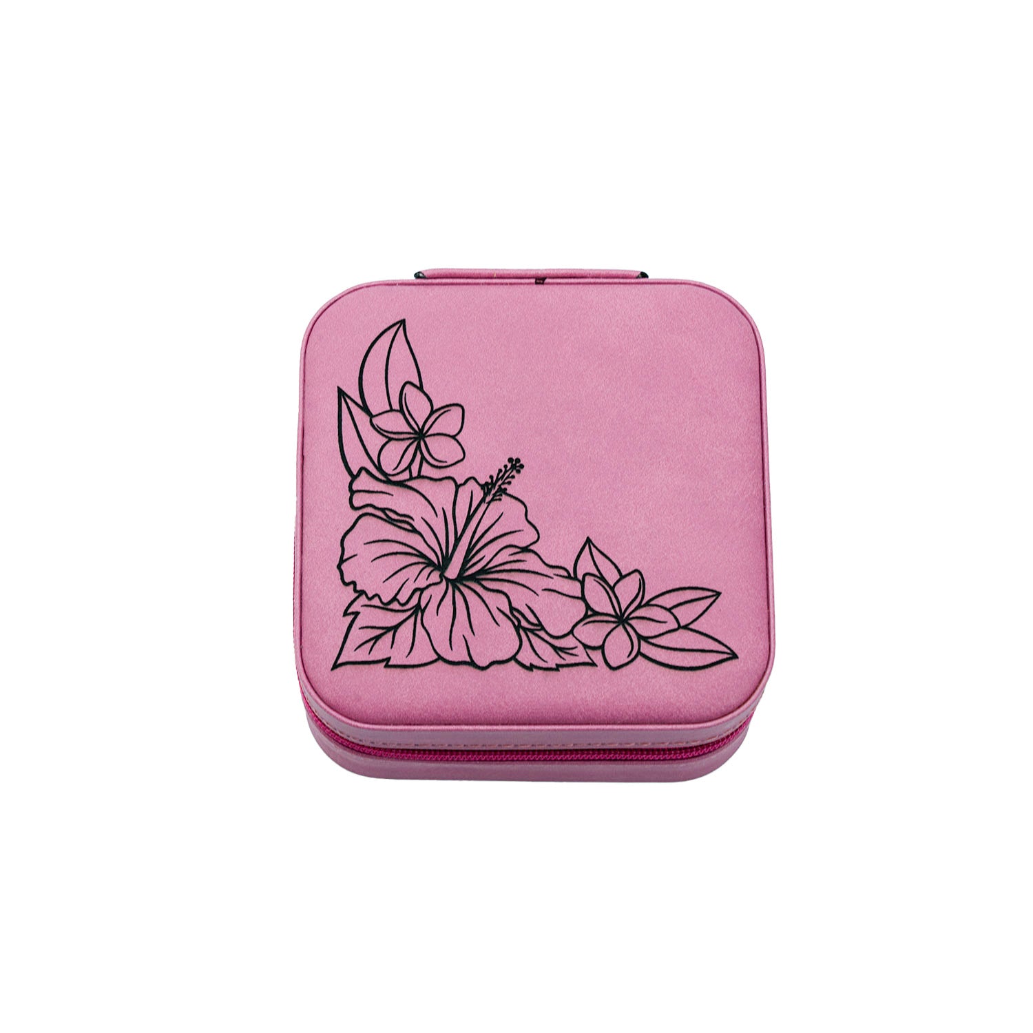 Faux Leather Zippered Travel Jewelry Box - Hibiscus