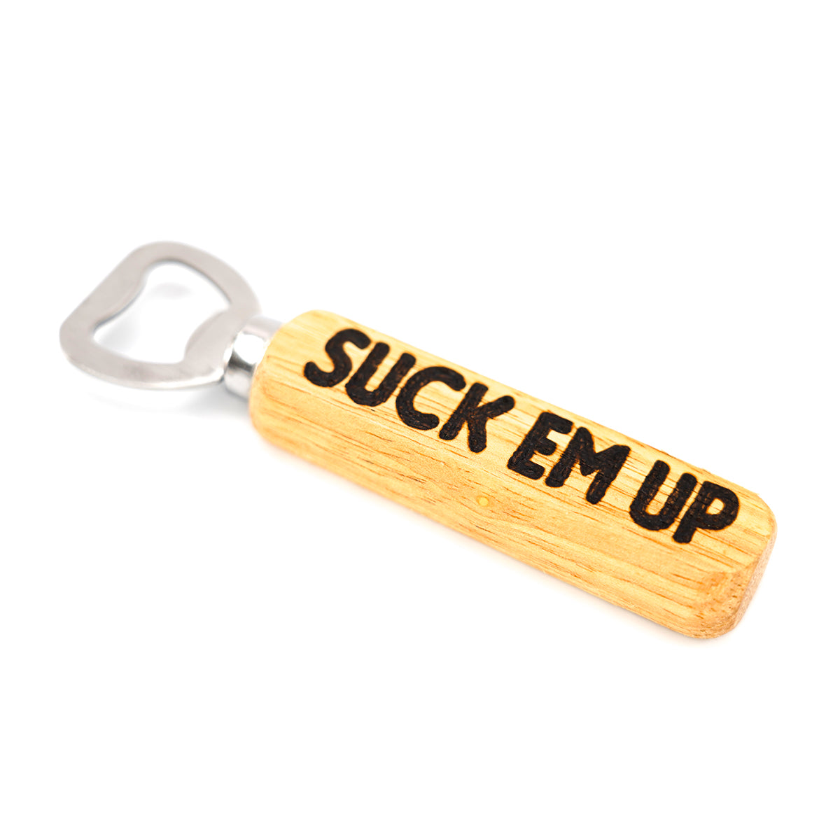 Wood and Stainless Steel Bottle Opener - Suck Em Up